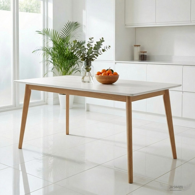 자시민 네츄럴 원목 4인 6인 식탁, 6인용, 샤인화이트