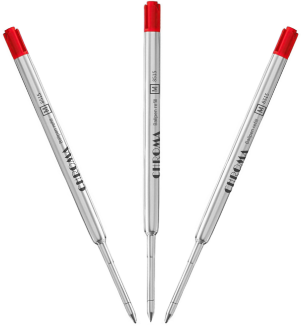 크로마 금속볼펜심 3개 독일잉크 리필심 몽블랑 파카 스위스밀리터리등 호환가능, Red