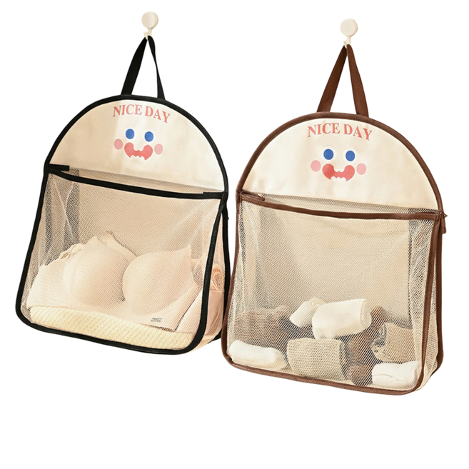 쬬린 귀여운 벽걸이형 멀티 수납망 2p, 2개, 블랙+브라운