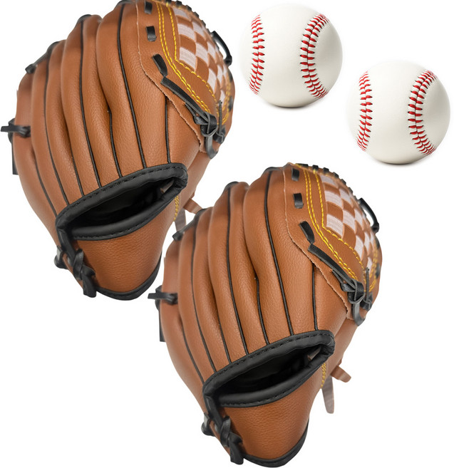 투센 야구 캐치볼 우투 글러브 + 안전야구공, 2개, 브라운