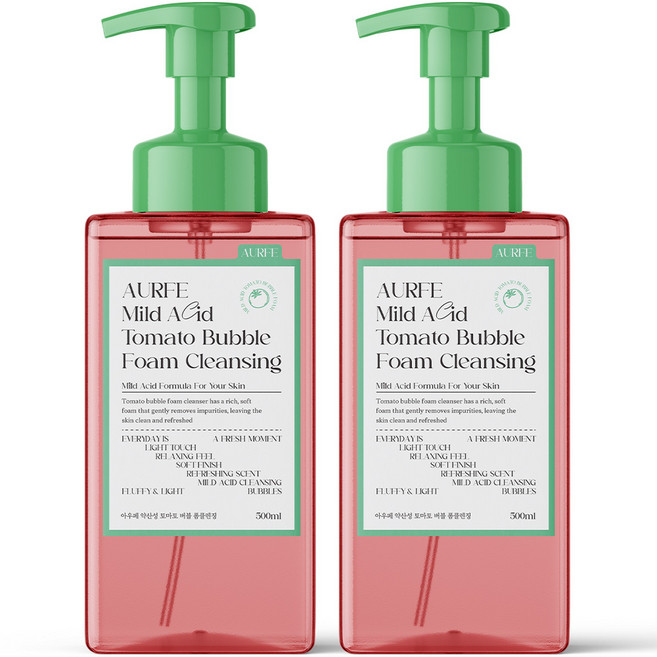 [모공 노폐물 98% 개선] 1+1 아우페 약산성 토마토 폼클렌징 저자극 대용량 세안제 폼클렌저 여성 폼클렌징 1위 클렌징폼 클린징폼, 2개, 500ml