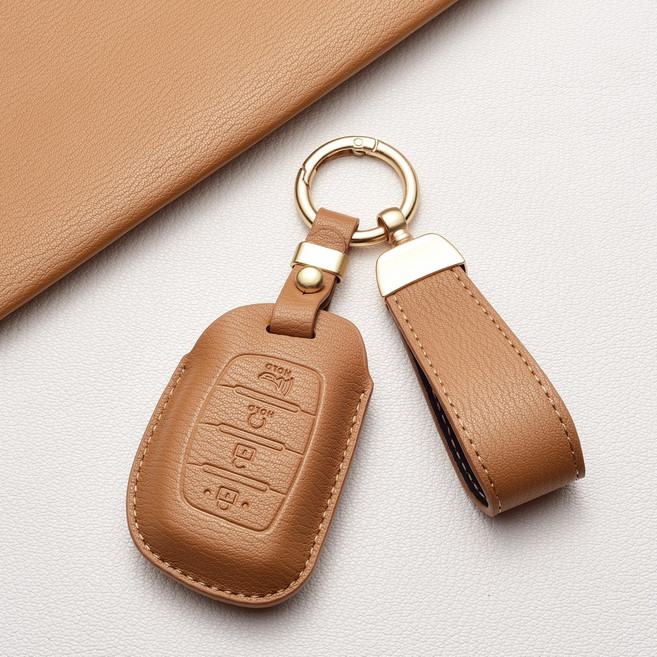 [즉시출고] 현대 키케이스 프라다 가죽 디자인 / 고급스러운 방scratch 방마모 / 쏘나타 아반떼 투싼 캐스퍼 아이오닉 등 호환, 현대 A4b 타입, 샌드 브라운