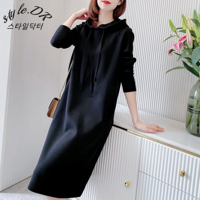 스타일닥터 여성 후드 봄가을 후드 맨투맨 빅사이즈 롱 원피스 긴팔 캐주얼 패션 데일리