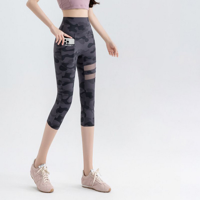 페이준 여성 여름 5부/7부 레깅스 카무플라주 요가바지 빅사이즈 하이웨스트 망사 포켓 피트니스 바이커 팬츠 YFC955