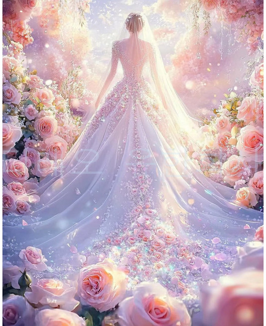 DIY 보석십자수 세트 40x50cm 돈들어오는 보석 비즈 십자수 대형 큐빅 십자수 DIY 비즈공예 (액자 없음), 1개, 웨딩드레스