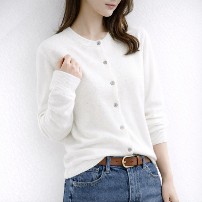 셀러크루 여성 봄 가을 라운드넥 캐시미어촉감 가디건 비스코스 니트 55~66사이즈