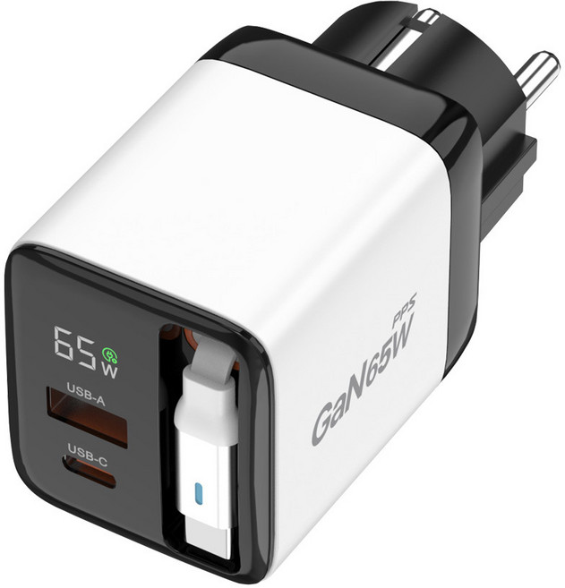 REEL-PD65W-LED 접지형 LCD 초고속 릴타입 충전기 GaN PD PPS, 흰색