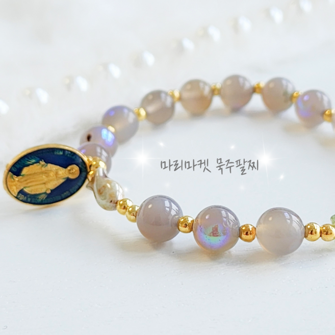 마리마켓 천주교 가톨릭 성당 세례식선물 고급비즈 기적의 패 묵주 팔찌(라보라도 라이트 천연석), 1개, 라보라도 라이트 천연석