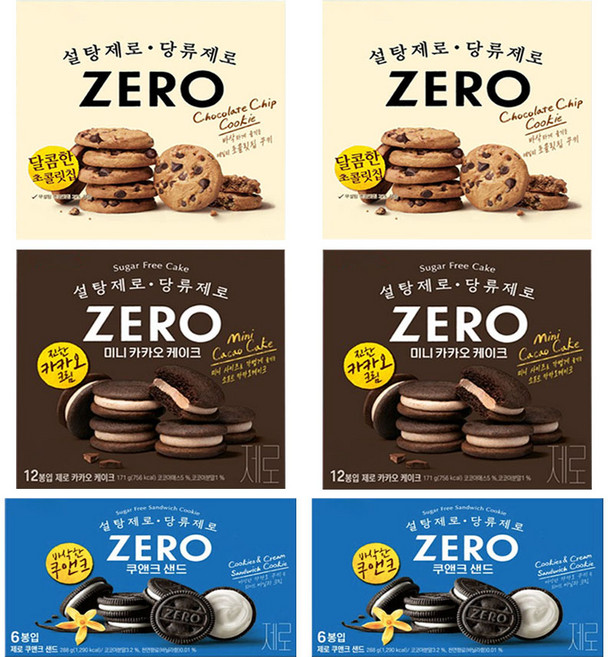 롯데 ZERO간식 3종 (미니카카오케이크171g + 초코칩 쿠키168g + 쿠앤크샌드 288g), 2세트