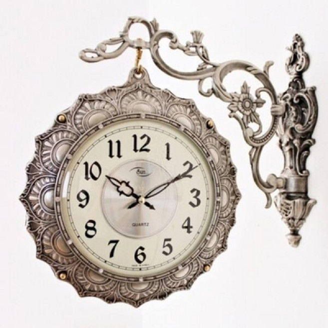 도모도모 엔티크 템플 저소음 양면시계 RQ1124-01, 실버