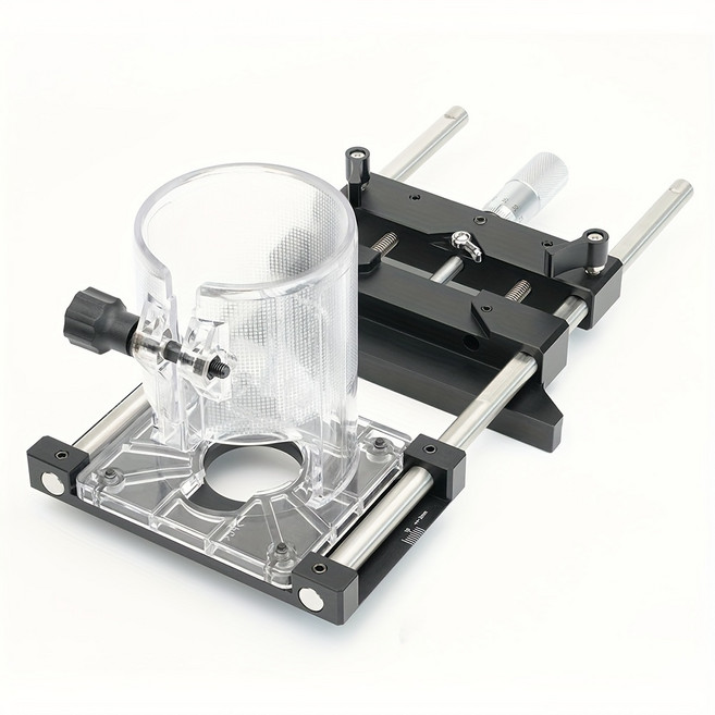 【五金工坊 開發票】修邊機導軌 修邊機微調靠山 開槽木工工具靠尺 鋁合金直線導軌 適用65mm修邊機 0.01mm微調精, 1個, 黑色