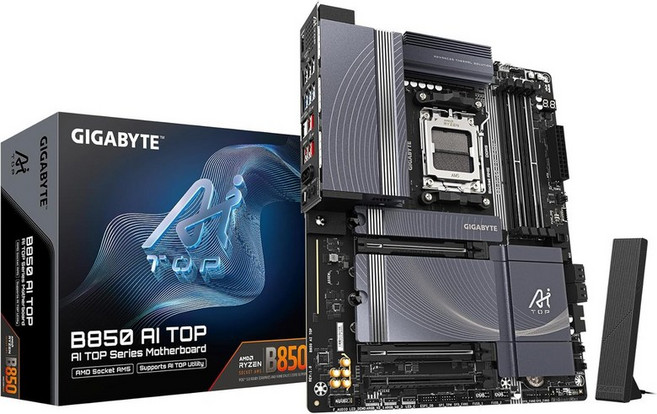 기가바이트 B850 AI 탑 AMD AM5 LGA 1718 메인보드 ATX DDR5 3X M.2 PCIe 5.0 USB-C WIFI7 10GbE LAN EZ-Latch 5년 보증