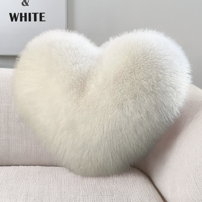 희비키 귀여운 뽀송송 하트 쇼파 쿠션, 화이트