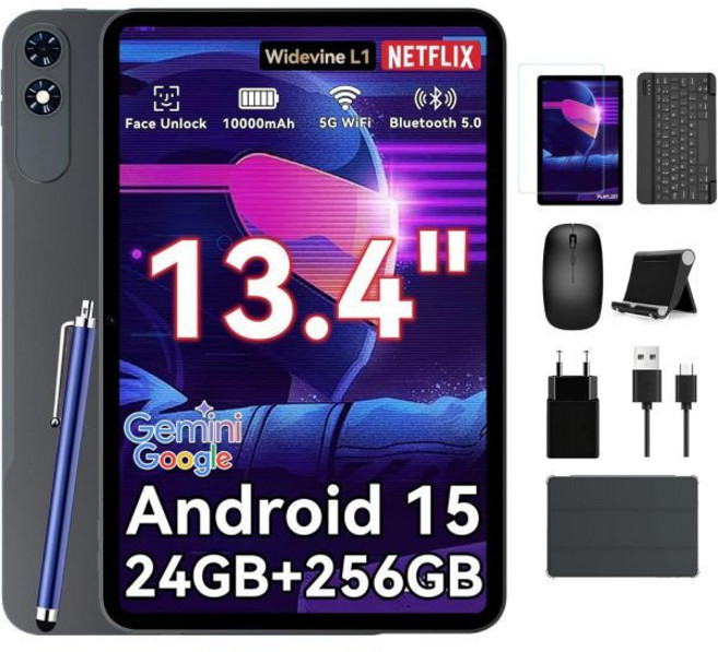 제미니 AI가 탑재된 13인치 대형 태블릿 안드로이드 15개 24GB RAM+256GB ROM 120Hz 옥타코어 10000mAh 고속 충전 WiFi6 키보드 및 펜, Gray
