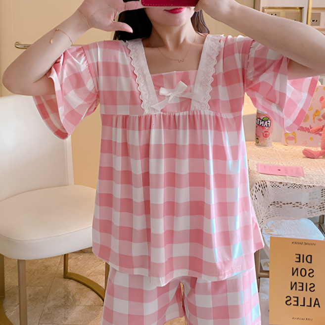 리빙스타일 여성 반팔 귀여운 잠옷 세트 파자마 홈웨어