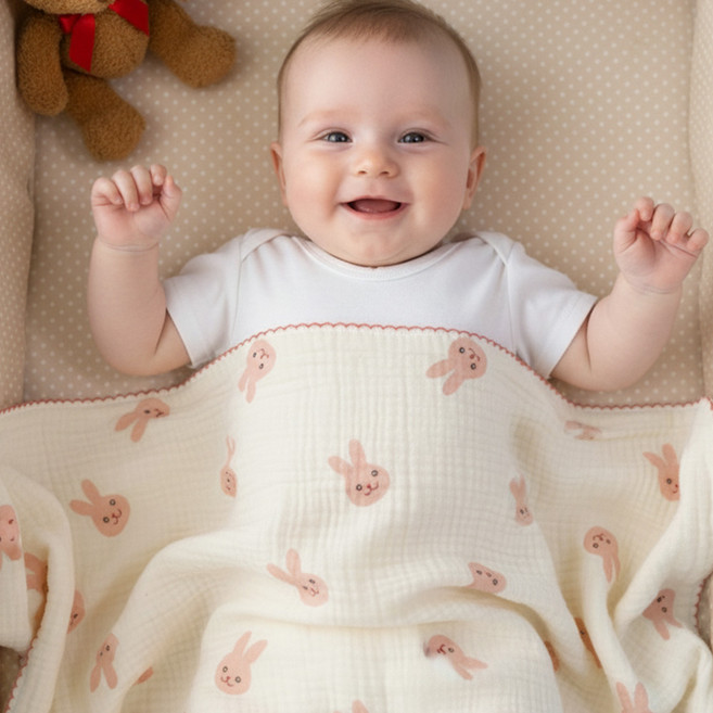 유아 이불 신생아 아기 순면 여름 신생아 이중 거즈 블랭킷, 귀여운 토끼