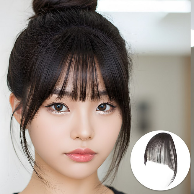 모리나 시스루뱅 풀뱅 여성 앞머리가발, 1개, 브라운