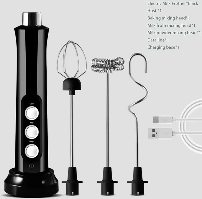 충전식 3단 속도 조절 핸드헬드 우유 거품기 미니 전동 거품 메이커 (라떼 카푸치노 커피용), 02 Style A Black