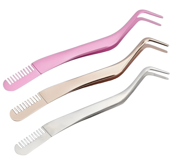 키넬 속눈썹 집게 끝이둥근 안전한 트위저 눈썹빗 일체형, 1개, 핑크