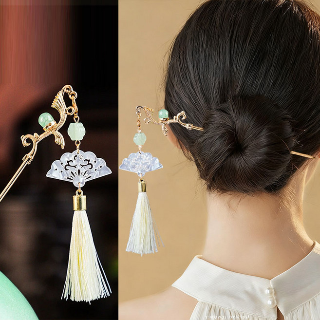ZMBIRD 2PCS 여성 부채 모양 헤어 비녀 태슬 N6127