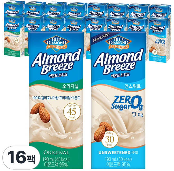 매일유업 아몬드브리즈 190ml 16팩(오리지널8+언스위트8), 16개