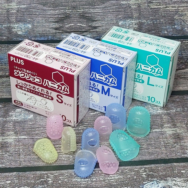 PLUS 플러스 돌기가 있는 고무/실리콘 손가락 골무-캡타입 엠보싱 하니카무 1Box, 10개, KM-403H L(대))
