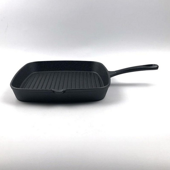 무쇠냄비 원형 사각 주물냄비 스트라이프 프레스 캠핑 스테이크 샌드위치, 1개, 23cm 사각, 1cm