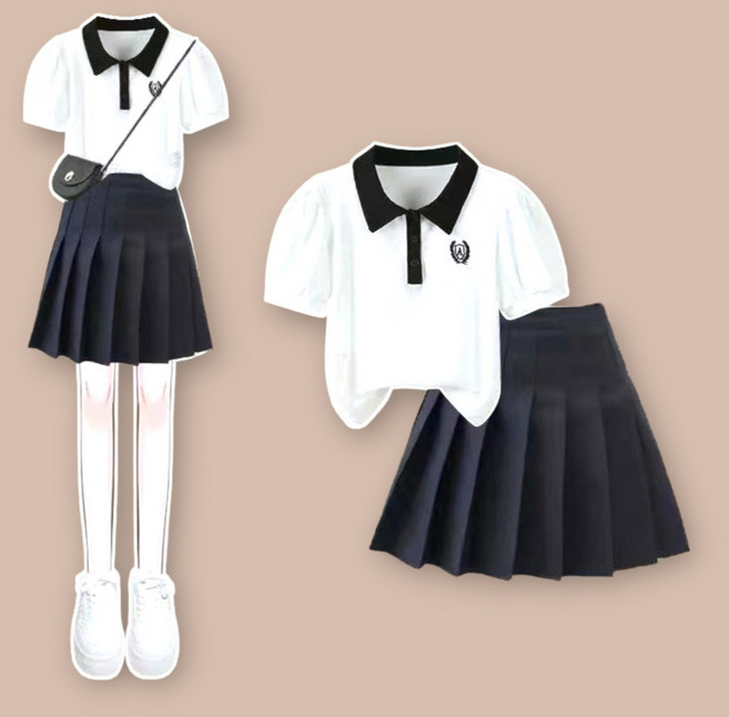 몽키카카 여아 주니어 초등학생 상하복 스쿨룩 여름 화이트반팔 블랙스커트 상하세트