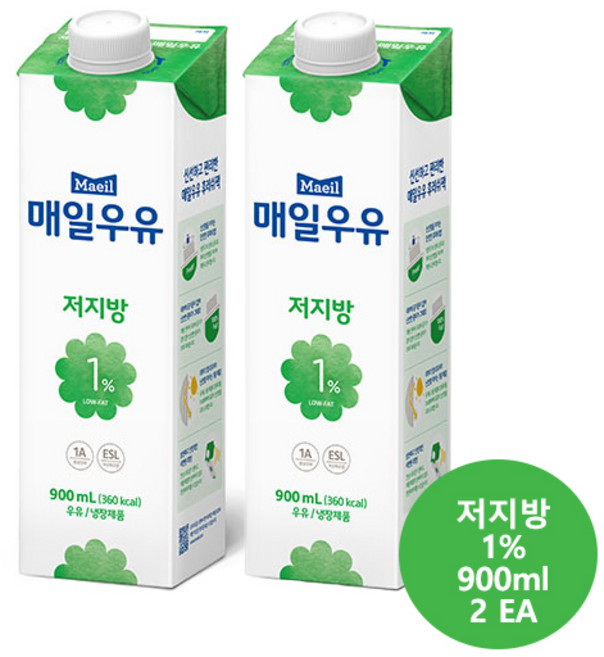 매일우유 저지방1% 우유 900ml 2개