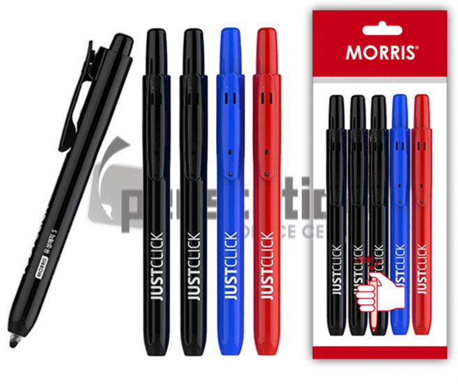 모리스 저스트클릭 노크식 유성매직 S 5개 세트, 유성매직 S 블랙 3개+블루 1개+레드 1개