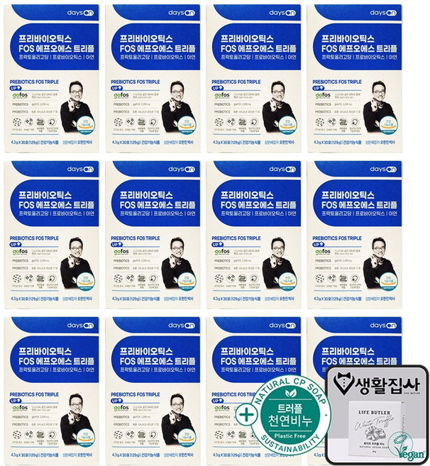데이즈온 오한진 프로바이오틱스 FOS 에프오에스 트리플 유산균 + 천연비누, 12개, 30회분