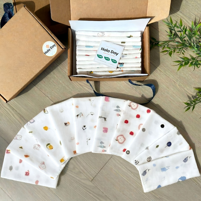 올라데이 국내산 KC인증 무형광 순면100% 엠보 가제 손수건 임신 출산 선물