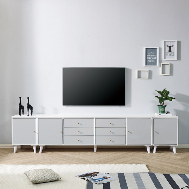 힘찬리빙 비비드 2600 거실 수납장 티비장 거실장 TV 다이 티브이 선반, 비비드 거실장 도어 협탁 세트, 연그레이