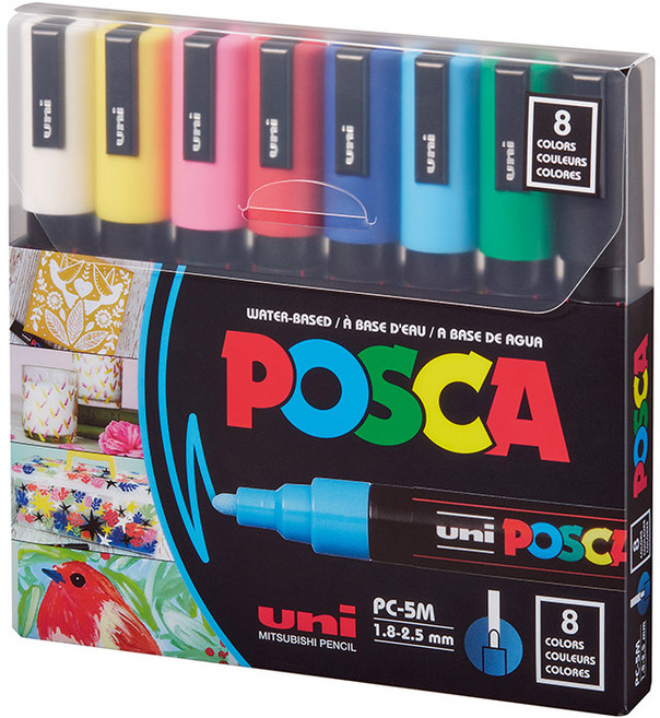 유니볼 선명한 발색 유니 포스카 마카 PC-5M (8색세트), 기본(~246092)