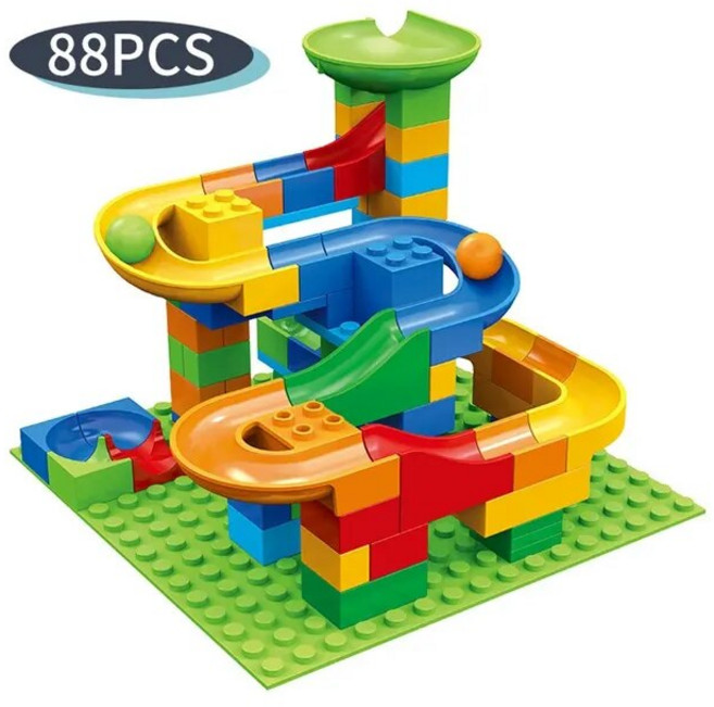 GEEKISTORE 스몰 사이즈 대리석 레이스 런 블록 미로 볼 트랙 빌딩 깔때기 슬라이드 조립 DIY 교육용 장난감 88 개