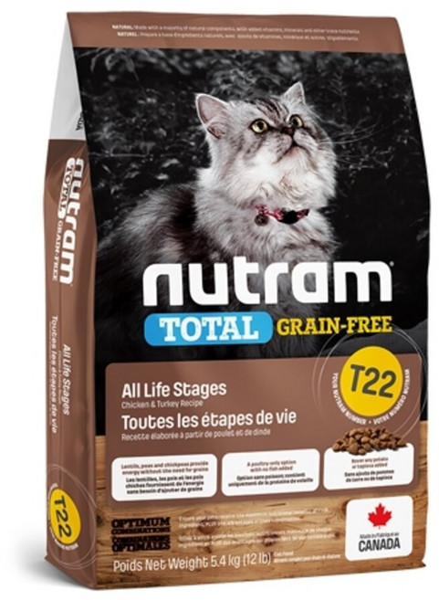 Nutram 紐頓 無穀貓糧 5.4KG 挑嘴貓 貓乾糧 貓主食, 1個, T22雞肉+火雞, 混合口味