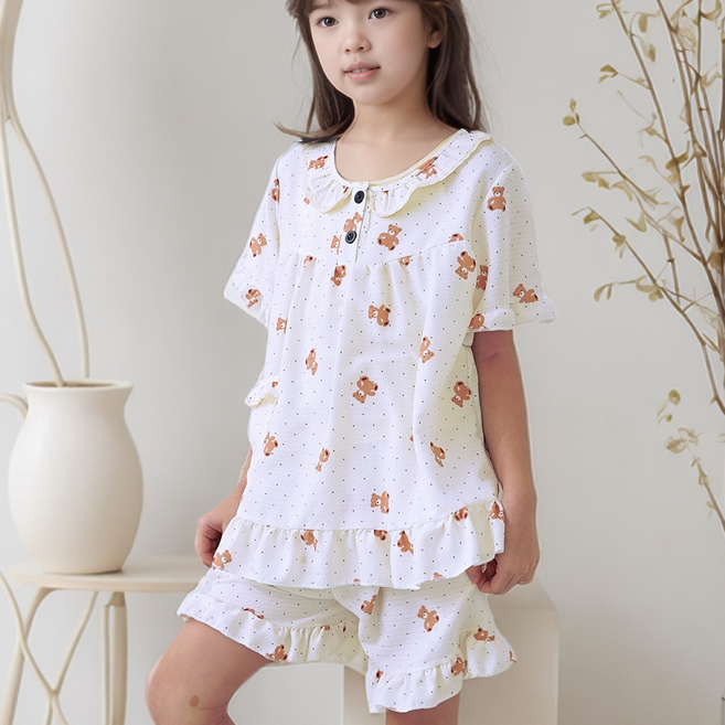 캐리루시 아동 주니어 크링클 프릴 반팔 잠옷 상하세트