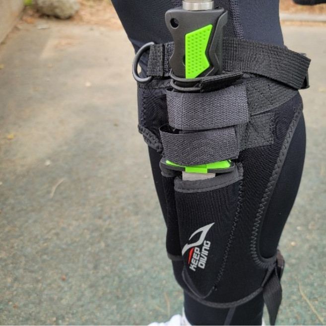 차징샵유통 해루질 다이빙용 수중용 나이프 풀세트 형광블랙 발목케이스 칼집, 1개