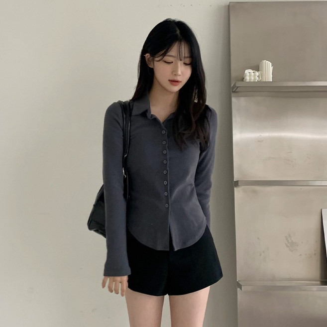 타니즈 라일렌 슬림핏 버튼 카라 긴팔 티셔츠 - 5컬러