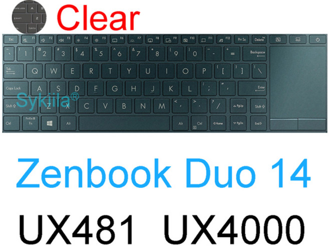 ASUS Zenbook Pro 14 Duo 15 Oled UX8402 UX482 UX4100 UX481 UX4000 UX582 UX581 실리콘 보호 스킨 케이스 용 키보드 커버, [05] Clear, 1개
