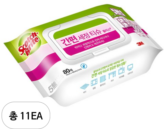 스카치브라이트 간편세정티슈 플러스 80매, 11개