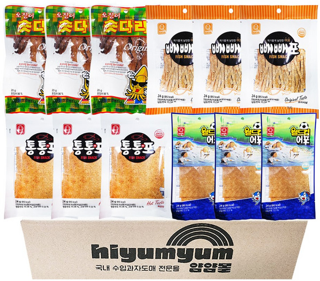 오징어 숏다리 어포 모음 4종 3세트 총12개(빼빼포오리지널100그램3+통통포매운맛80그램3+월드컵어포84그램3+숏다리50그램3), 1개