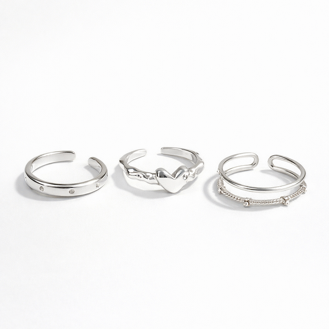 써지컬 오픈링 3종 세트 사이즈조절 심플 레이어드 반지세트