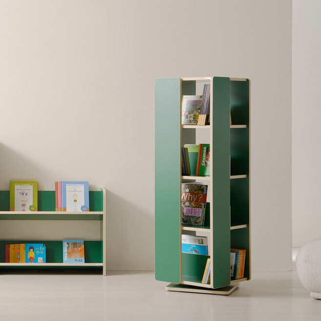 착한목수 LPM 우디 360도 4단 회전책장 유아 어린이 아동 인테리어 수납 책장, 그린