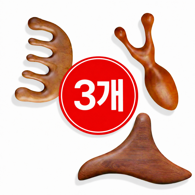 라벤스 두피 바디 페이스 경락 나무 괄사 얼굴마사지기 3종세트, 나무색, 1개