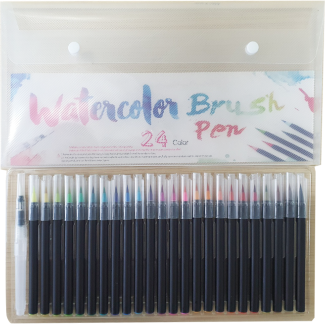 워터 컬러 브러쉬 붓펜 캘리그라피 브러쉬 세트 미술 수채화 물붓 펜, 1개, 24색+워터브러쉬1개