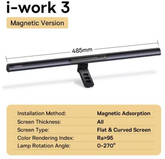 판매Baseus 자기 컴퓨터 화면 조명 책상 램프 노트북 교수형 USB 조명 테이블 램프 LED 모니터 조명 독서 등, 1)Magnetic Screen Lamp
