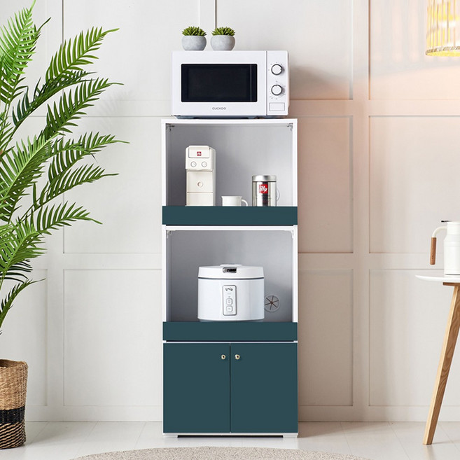 레브 밥솥다이 500 렌지대 주방 가전수납 인출식 3단선반, 딥그린, 3단