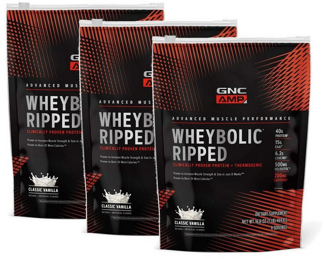 지엔씨 웨이볼릭 립드 프로틴 단백질 파우더 클래식 바닐라맛 GNC AMP Wheybolic Ripped, 3개, 469.8g
