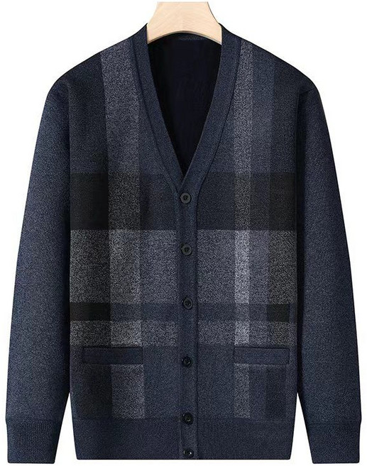 중년 남자 기모 니트 가디건 겨울 아빠복 클래식 가디건 체크무늬 니트 카디건 JS